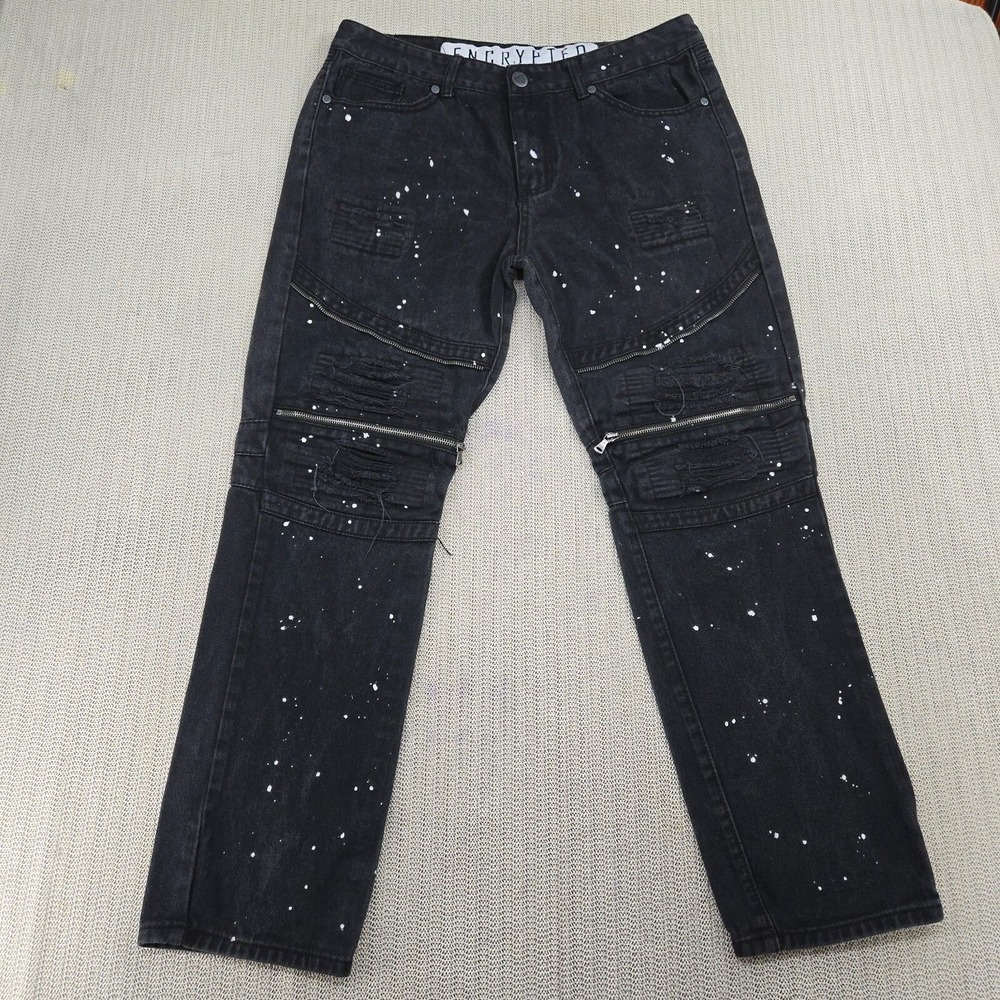 Encrypted Jeans Men 36x30 Black Straight Straight Relaxed Paint Spots Streetwear